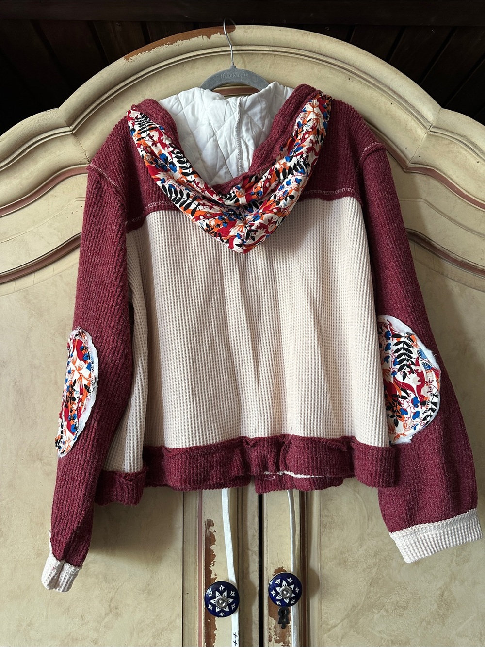 POL Game On Hoodie Thermal and Quilted Patchwork Sweatshirt size Medium - Picture 5 of 6